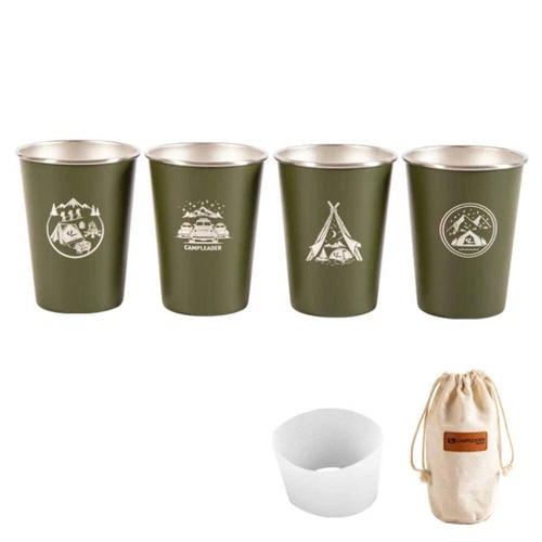 4 Piece Stainless Steel Picnic Cup Set with Storage Bag and Silicone Holder (Arm - Picture 1 of 7