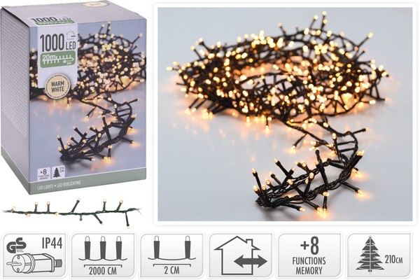 Led Lichterkette Warmweiß 1000 Leds Innen AußEn 8 Funktionen 20M Weihnachten-image