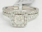 2Ct Halo Princess Lab Created Diamond Bridal Engagement Wedding Silver Ring Set