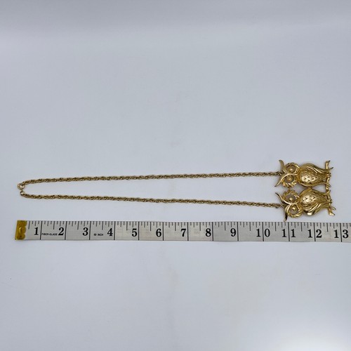 Collana Gufo Corna Ciondolo Tono Oro Metallo Dichiarazione Catena Lunga Gioielli Animali - Foto 7 di 8