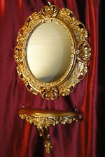 Set Miroir Mural + Console M Ovale Baroque Antique 44x38cm Couloir Meuble