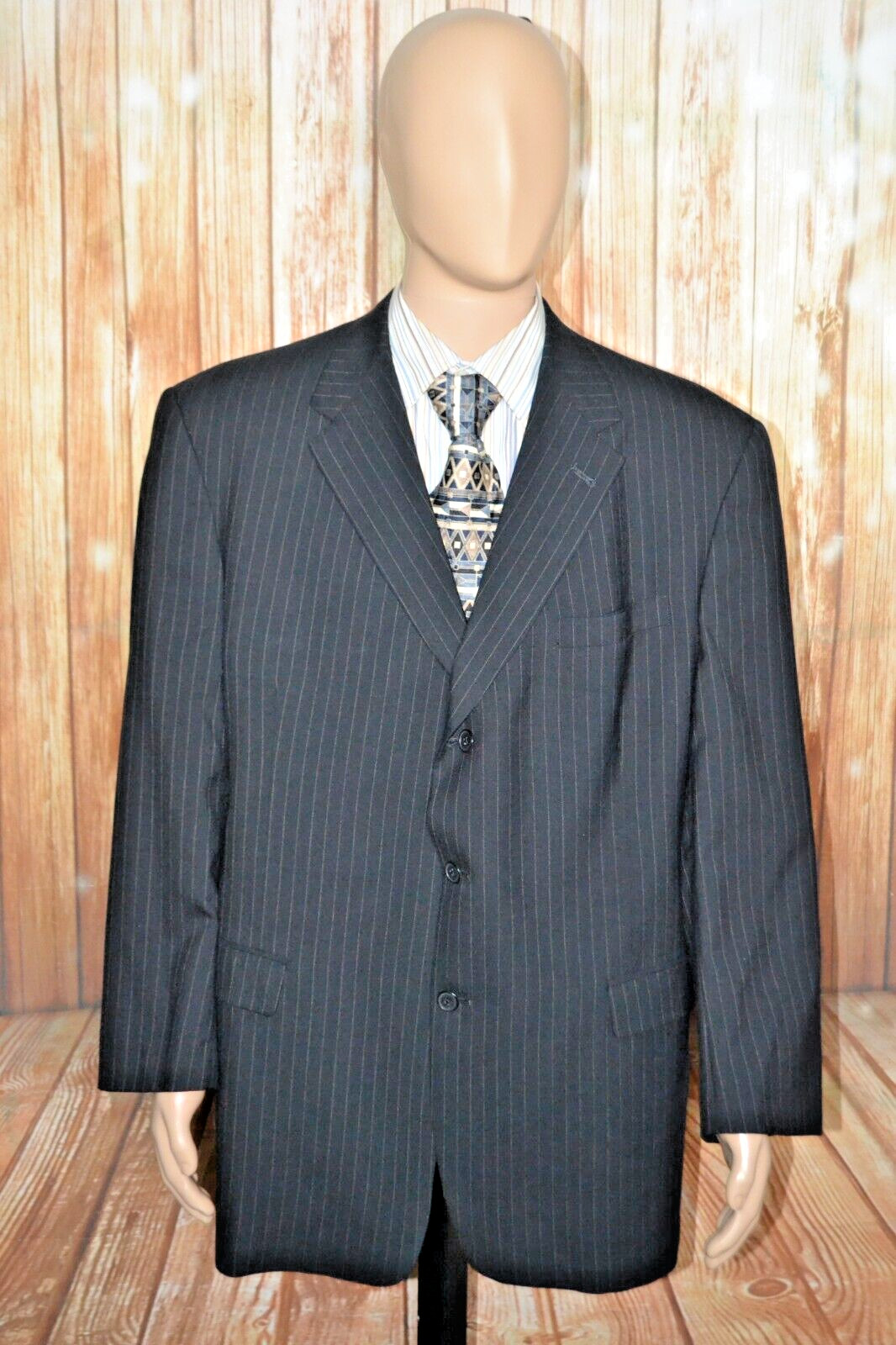 Burberry London Men Wool Black Stripe 3 Front Button Suit Sz 48L Wst 40x28 thumbnail 2