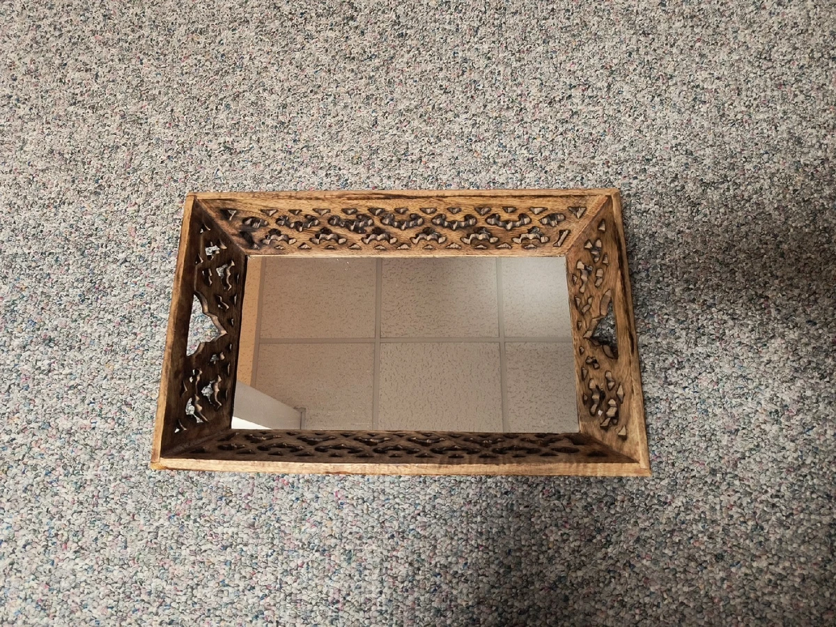 Welcome Wooden Frame Rectangular Mirror Serving Tray With Hand
