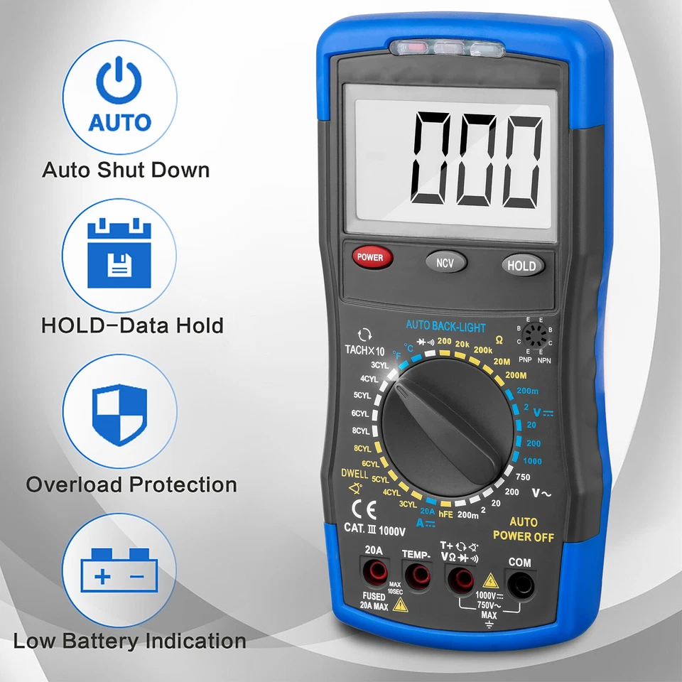 Automotive Digital Multimeter AC DC Voltmeter Spannung Strom Messgerät Tester DE - Bild 2 von 4