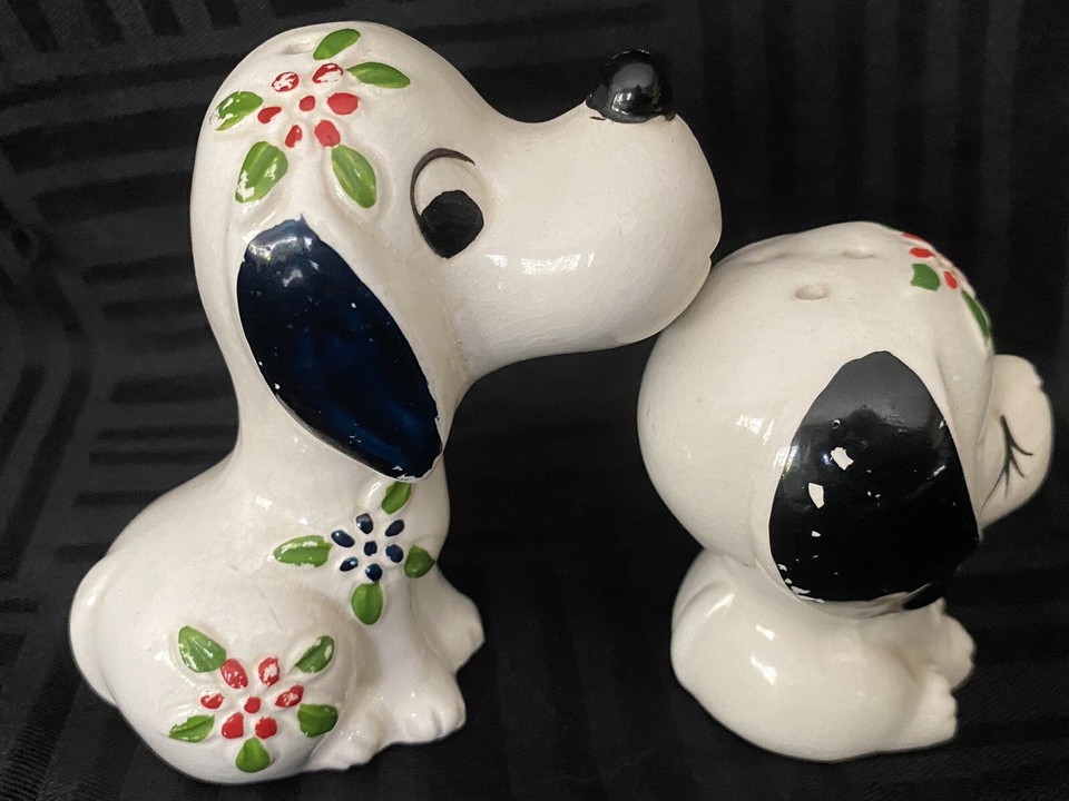 Vintage Japan Christmas black and white puppy dog salt and pepper