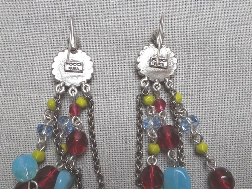 BIJOUX BOUCLES D OREILLES PERCE POGGI METAL ARGENT BLEU PRUNE CRISTAL SWAROVSKI - Picture 2 of 2