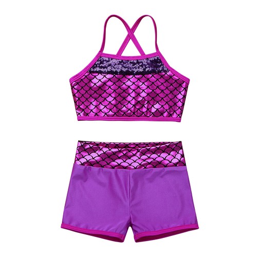 Kids Girls Swimsuit Shiny Sportwear Skinny Swimwear Swimming Dancewear Ballet - Picture 9 of 87