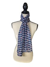 Womens Rectangle Patriotic Blue White Striped Star Scarf USA 66x14