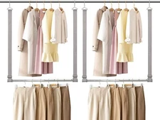 2 Pack Closet Hanging Rod Adjustable Length Height Space-Saving Extender