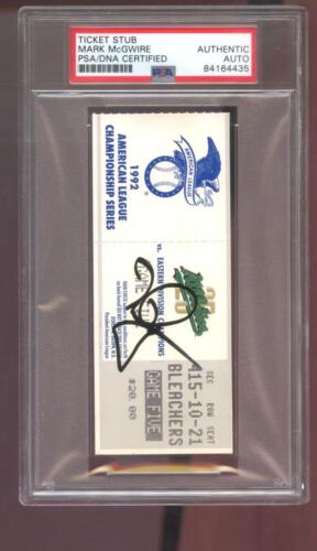 Mark McGwire Signed Autograph Auto PSA/DNA Baseball Ticket Stub 1992 ALCS A's - Afbeelding 1 van 2