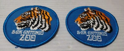 VTG 1980s Tiger Version Sam Antonio Zoo Texas Set Of 2 Patches Wildlife Animal 