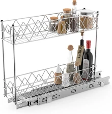 Narrow Pull Out Cabinet Organizer - 5" W X 21" D, 2-Tier Kitchen Cabinet Drawer 