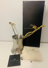 MICHAEL ARAM ANEMONE LARGE COFFEE POT WITH SPOON BRASS STEEL HANDCRAFTED 174982