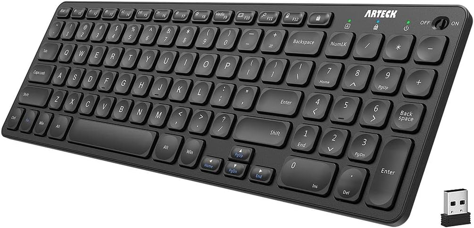 2.4G Wireless Keyboard Ultra Slim Full Size Keyboard with Numeric Keypad and Med