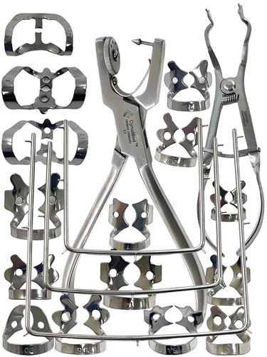 New German Rubber Dam Starter Set Kit with Frame Punch Clamps Dental Instruments