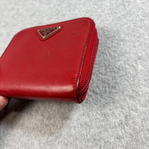 Prada Red Wallet Saffiano Leather Bifold Zip Around Cards Heritage Luxury READ - Picture 7 of 16