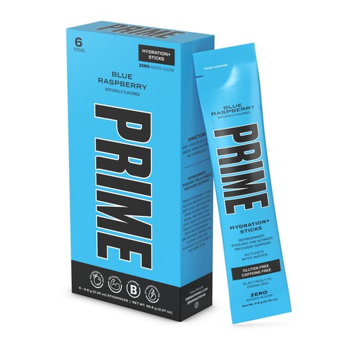 Prime Hydration Stick Pack, Blue Raspberry, 9.49g, 6 Count