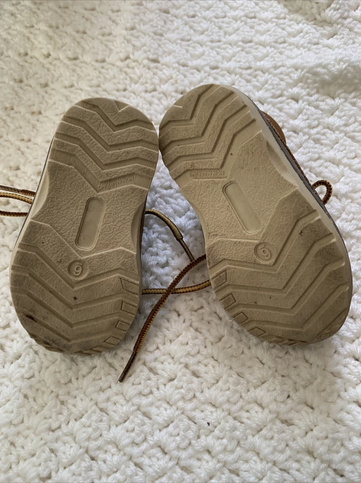 Buster Marrón Niños Talla 6 Botas de Trabajo Amarillo Gamuza Cordones Tacos Suelas Foto 4 de 4