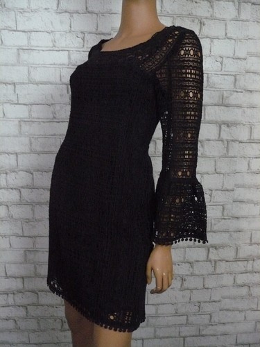 $498 Nanette Lepore Black Free Spirit Frock Crochet Lace Shift Dress 6 NEW N296 - Picture 7 of 10
