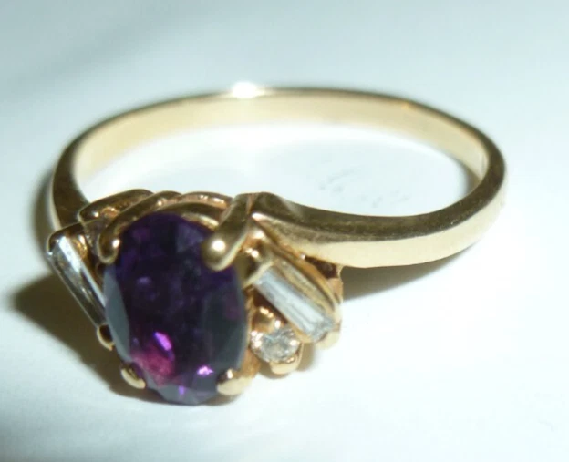 Anel vintage Harold Freeman assinado 14K diamante ametista 2,42 g tamanho 7 - Imagem 2 de 4