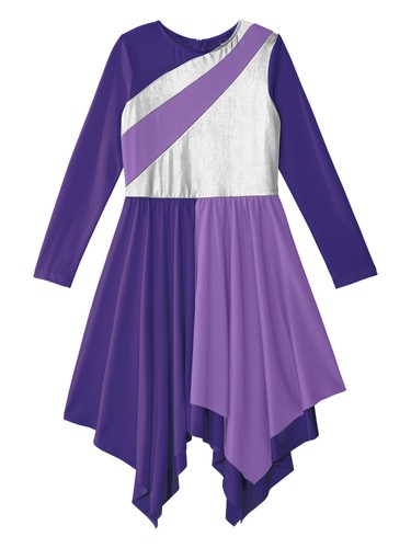 Kids Girls Lyrical Dance Dress Praise Tunics Church Liturgical Worship Costume - Picture 24 of 76