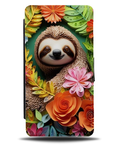 Colourful Sloth Flip Wallet Case Novelty Sloths In Flowers Floral Boho ...