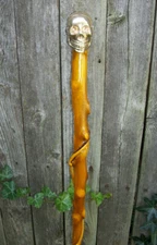 43" Hand Carved Spiral Mulberry Walking Stick Cane w/ Brass Skull Top Handle #28