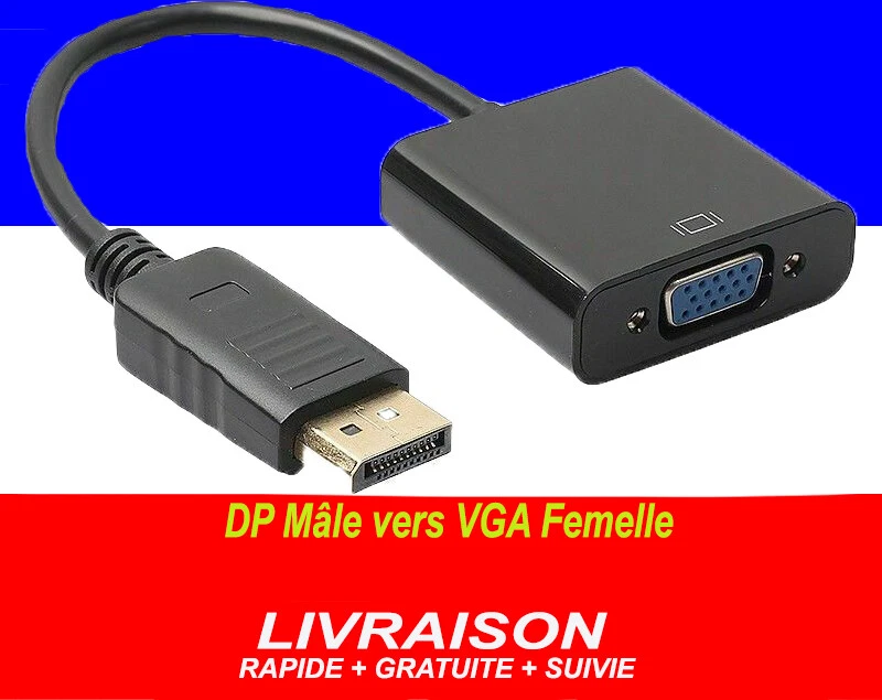 DisplayPort DP Mâle vers VGA Femelle Adaptateur Display Port Convertisseur Câble