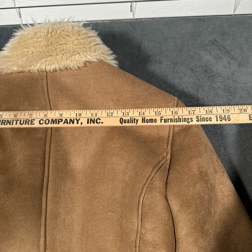 Penny Lane Coat Womans Medium Tan Faux Suede Shearling Fur Toggle Mob Wife - Picture 12 of 18