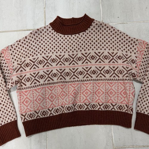 VTG American Eagle Sweater Southwestern Boho Aztec Crewneck Sz XL Pink Burgundy - Picture 4 of 11