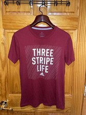 Adidas Climalite Mens Sz Medium Three Stripe Life Red White Short Sleeve T-Shirt
