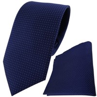Tigertie Seidenkrawatte + Einstecktuch In Marine Silber Gepunktet - Krawatte