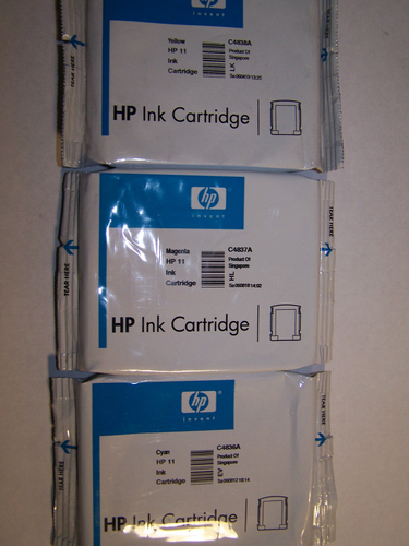 3pk NEW! GENUINE HP 11 Cyan Magenta Yellow Inkjet C4836A C4837A C4838A ...