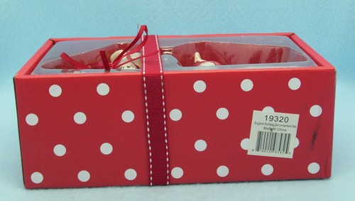 Blue Sky Clayworks Bulldog Christmas Ornaments Set Of 2 Boxed 3" x 3" Porcelain - Picture 12 of 13