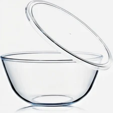 4.7QT Large Glass Mixing Bowl with White Lid Big Salad Bowls for Sourdough