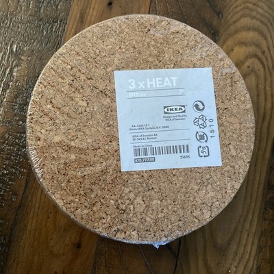 IKEA - 3x HEAT Trivets, thick Cork 7'' round- 3 PACK, NEW sealed !