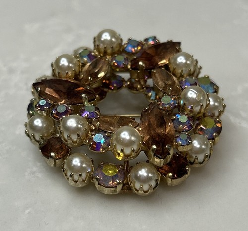 De colección 1940’s Sherman Broche Prong Set Aurora Boreal Cristales Perlas Prendedor ¡BONITO! - Imagen 6 de 10