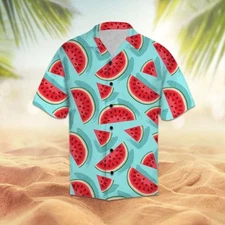 Watermelon Fruit Hawaiian Shirt Summer Tropical Button Up Casual Short Sleeve