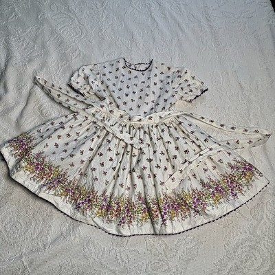 Vintage Alyssa Smocked Dress Girls Size 3-4 Floral Puffed Short Sleeves