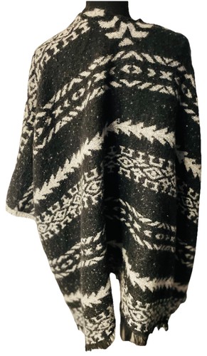 Vintage 90’s Women’s Express Poncho NWT O/S Gray Black Boho Aztec Print - Picture 3 of 6
