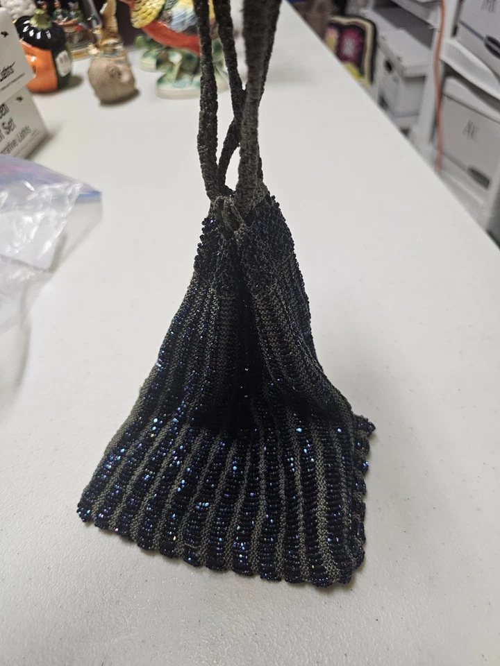 Винтажный ар-деко 1920-х кобальта Irredes стекла бисером Flapper сумочки AO - Изображение 3 из 4