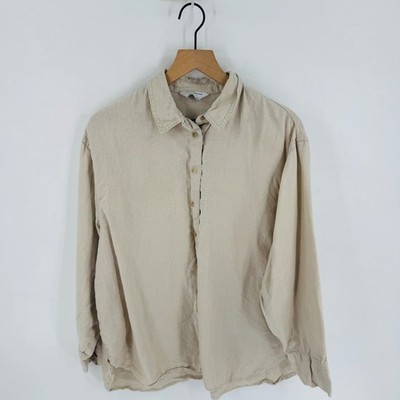 The Primark Edit Linen Button Down Shirt Oatmeal Size L Coastal Drapey Earthy