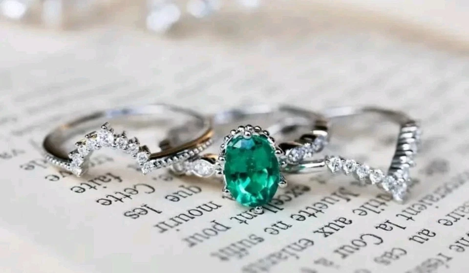 Juego de 3 anillos de piedras preciosas verde azulado Navidad envío gratuito talla 7 Foto 2 de 4