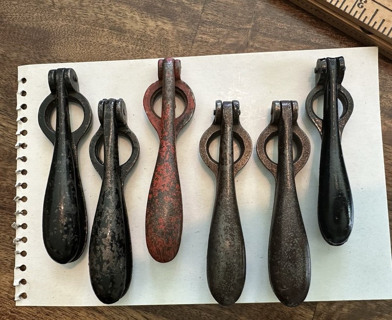 Lot of 6 Cast Metal Reloading Tool Handles/Grips Black Gray Red + Case