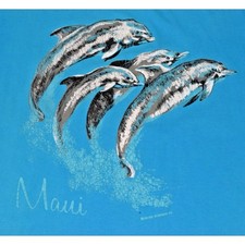 Vintage T-Shirt Maui Jumping Dolphins Single Stitch Size M/L 80s Turquoise Maui