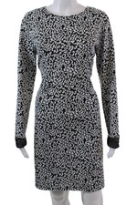 Reformation Womens Long Sleeve Crew Neck Leopard Print Dress Black White Size XL