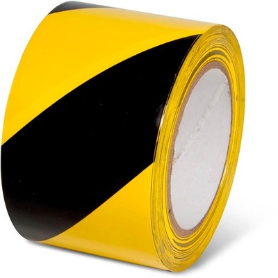 Global Industrial Striped Hazard Warning Tape 3''W x 108'L 5 Mil Black/Yellow 1