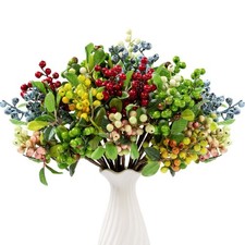 20 PCS Artificial Berry Stems Assorted Mixed Color, Fake Berries Branches Spr...