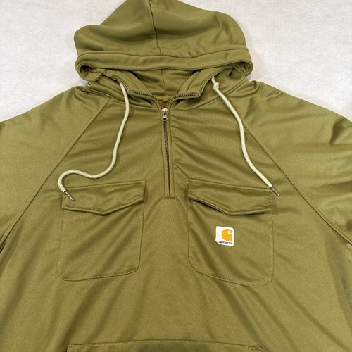 Carhartt Hoodie Herren 2XL Grün Qtr Zip Workwear Pullover Doppelte Brusttaschen - Bild 2 von 9