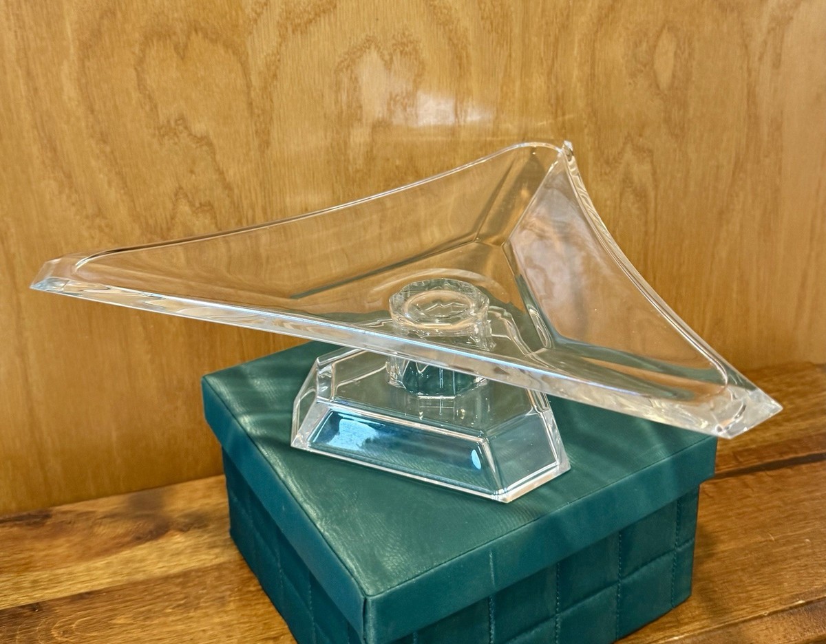 13” Nambe Planar Crystal Geometric Triangle Footed Decor Bowl by